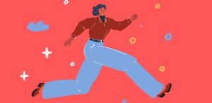 Illustration einer singenden Frau, Let's Close the Gender Giving Gap